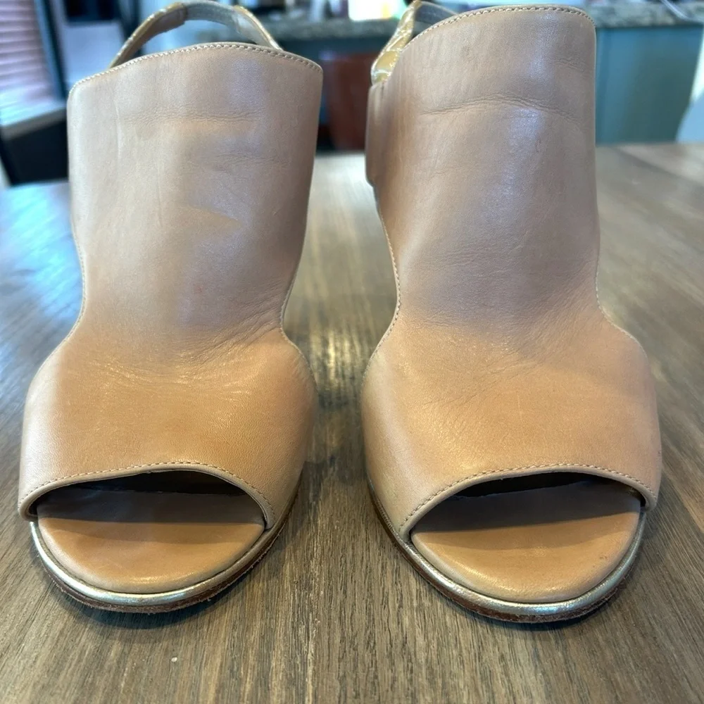 Womens Donald Pliner Katya Sand Leather Slingback Open Toe Block Heels Size 9M